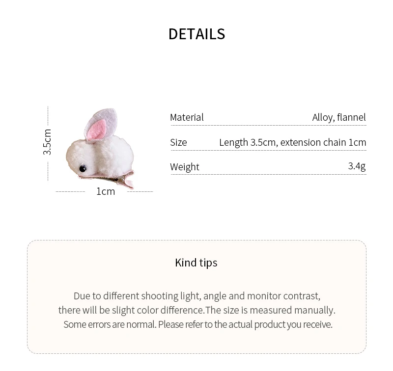 1/2/10 قطعة صغيرة لطيف أفخم الأرانب الحيوان منقار البط مقاطع الشعر للنساء شخصية هامش دبابيس الشعر مجموعات الإكسسوارات