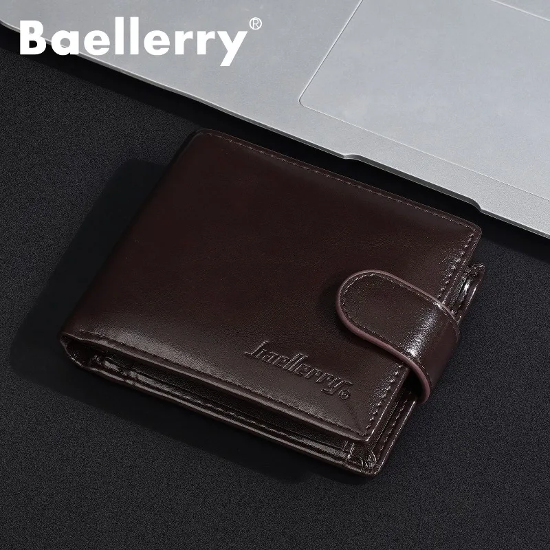 Baellerry Men's Zipper Genuine Leather Wallet Multi-Function Short Wallet Multi-slot Coin ID Credit Card Holder Wallet for Men