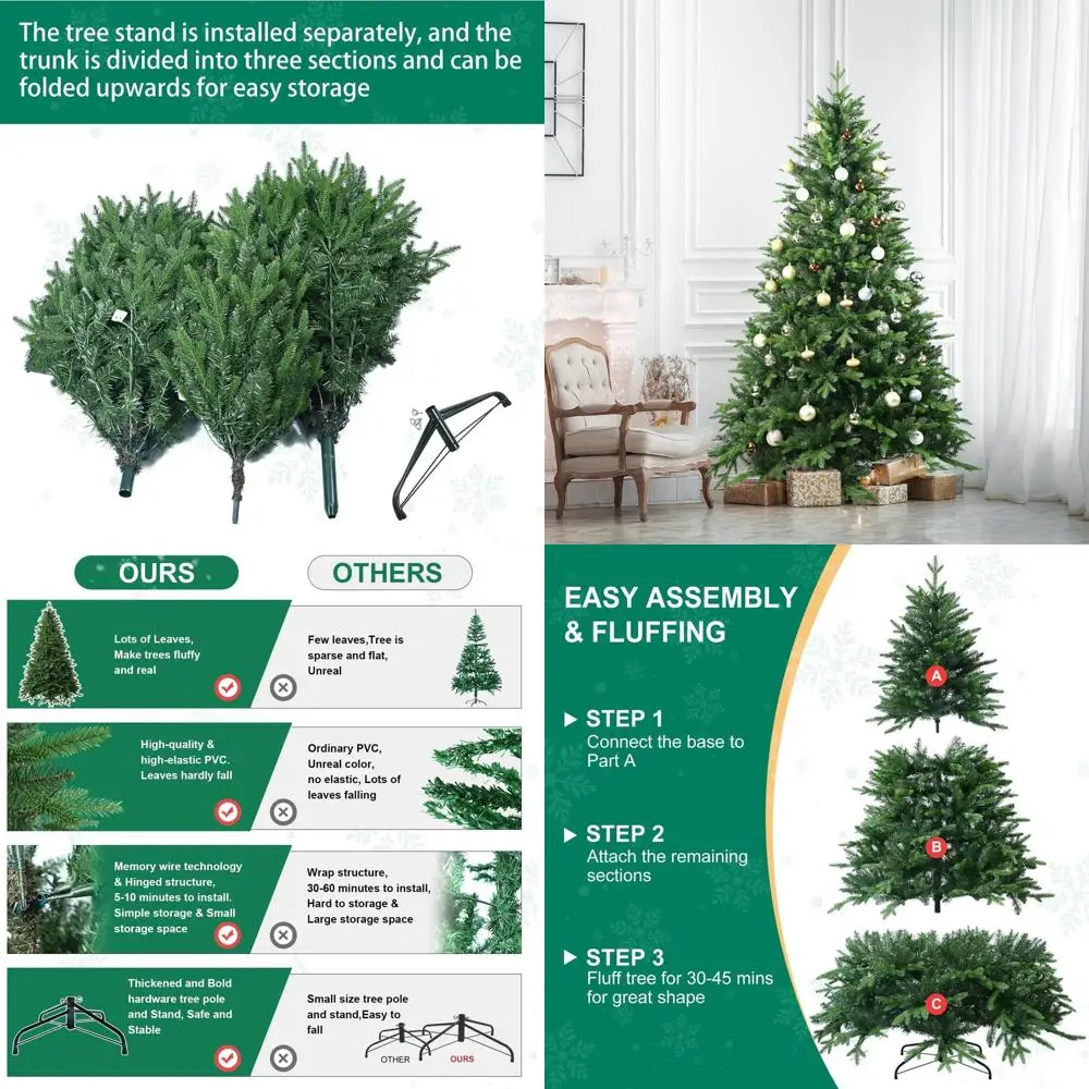 

Искусственная елка премиум-класса из ели Unlight 6 футов, 1413 смешанных наконечников из полиэтилена и ПВХ, складная основа, зеленый цвет