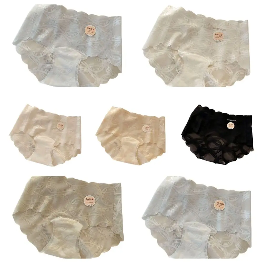 Comfortable Sweet Lace Mesh Panties Mid Waist Thin Seamless Briefs Cotton Crotch Underpants Underwear for Women Ladies
