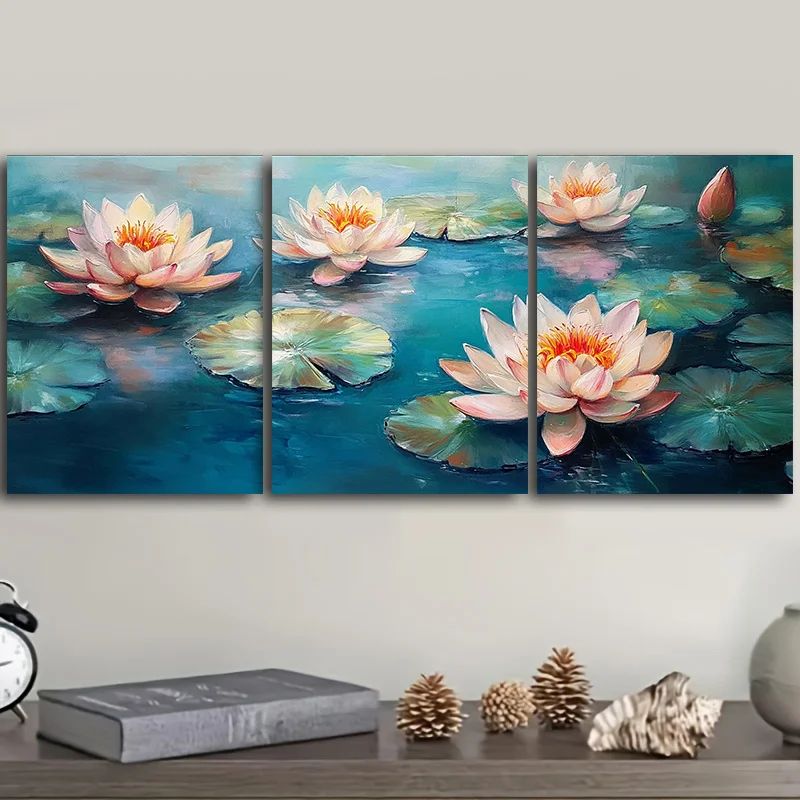 3 шт. холст в рамке, настенное искусство - водяные лилии на воде, каждая 11,81x15,74 дюйма, водонепроницаемый холст HD, современный дом и офис, декабрь