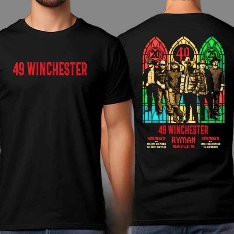 تخفيضات جديدة 49 ملصق حدث وينشستر في Ryman Nashville TN في 14 نوفمبر و15 2025 تي شيرت مطبوع على الوجهين للجنسين