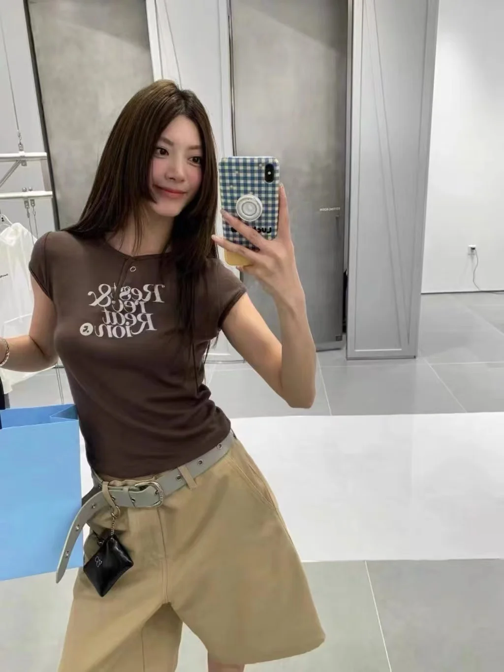 Summer Japanese and Korean fashion casual cotton women's top, short-sleeved T-shirt, letter print slim short RR clothing