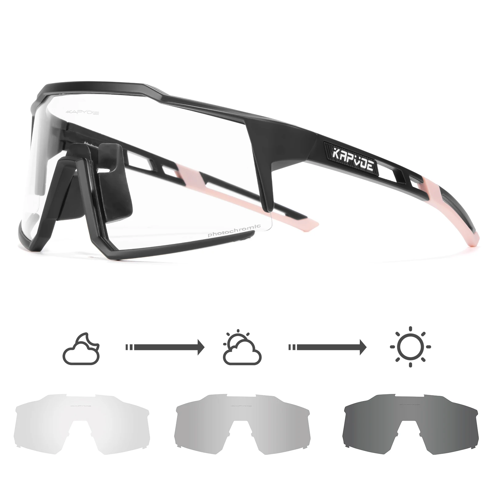 Kapvoe Photochrome Fahrradbrille UV400 MTB Klar Mountainbike Übergang Fahrrad Sonnenbrille für Männer Frauen Sportbrillen 10