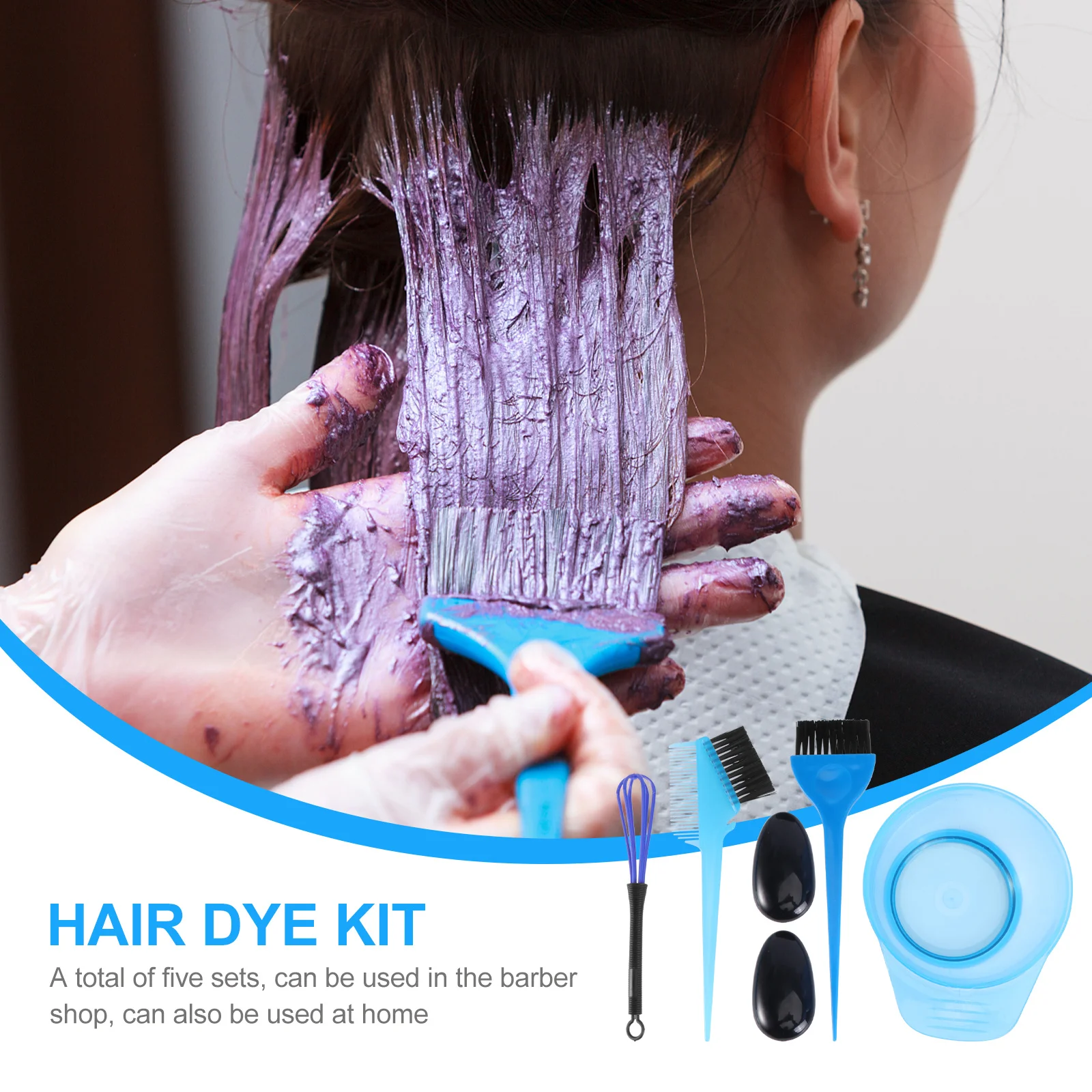 5Pcs Hair Dye Tool Kit Durable No Mess Tinting Bowl Application for Salon Home DIY Blue Hair Dye Kit