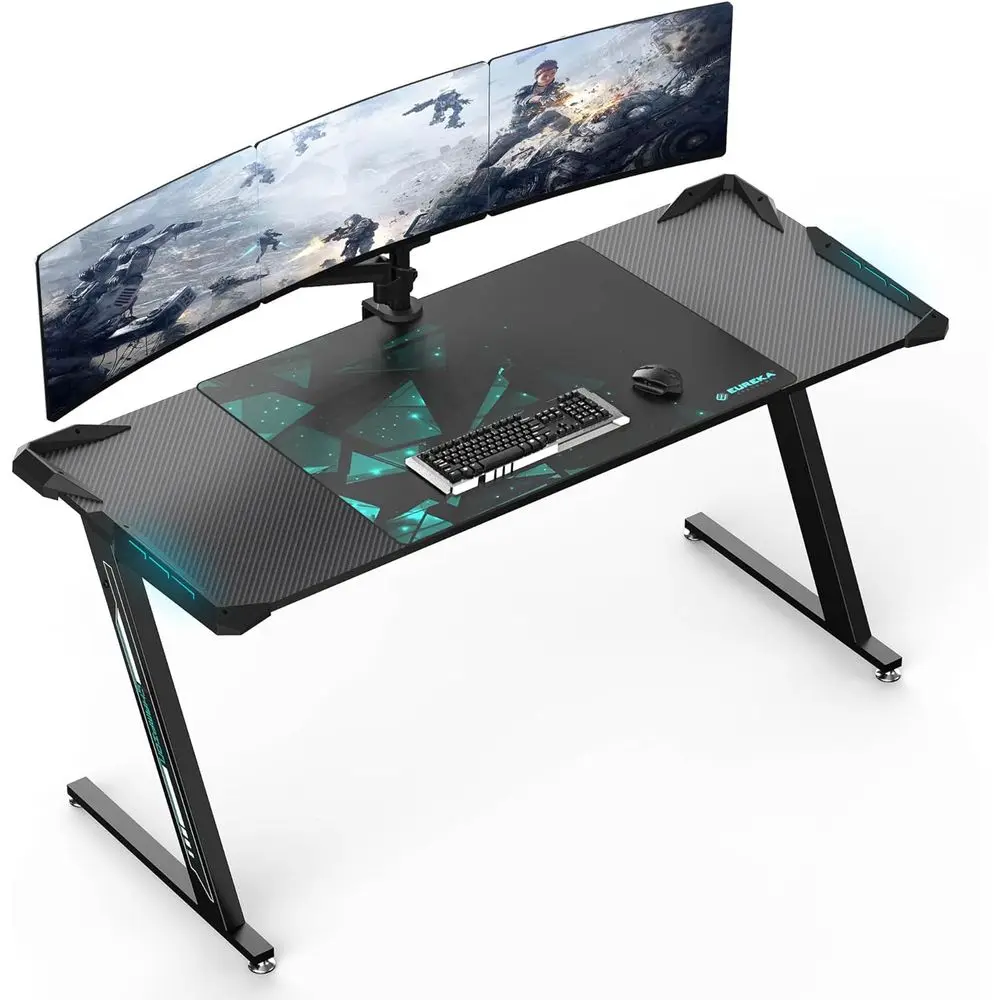 60 LED RGB Gaming Desk, Large Home/Office PC Desk with Mouse Pad, Z60 Style