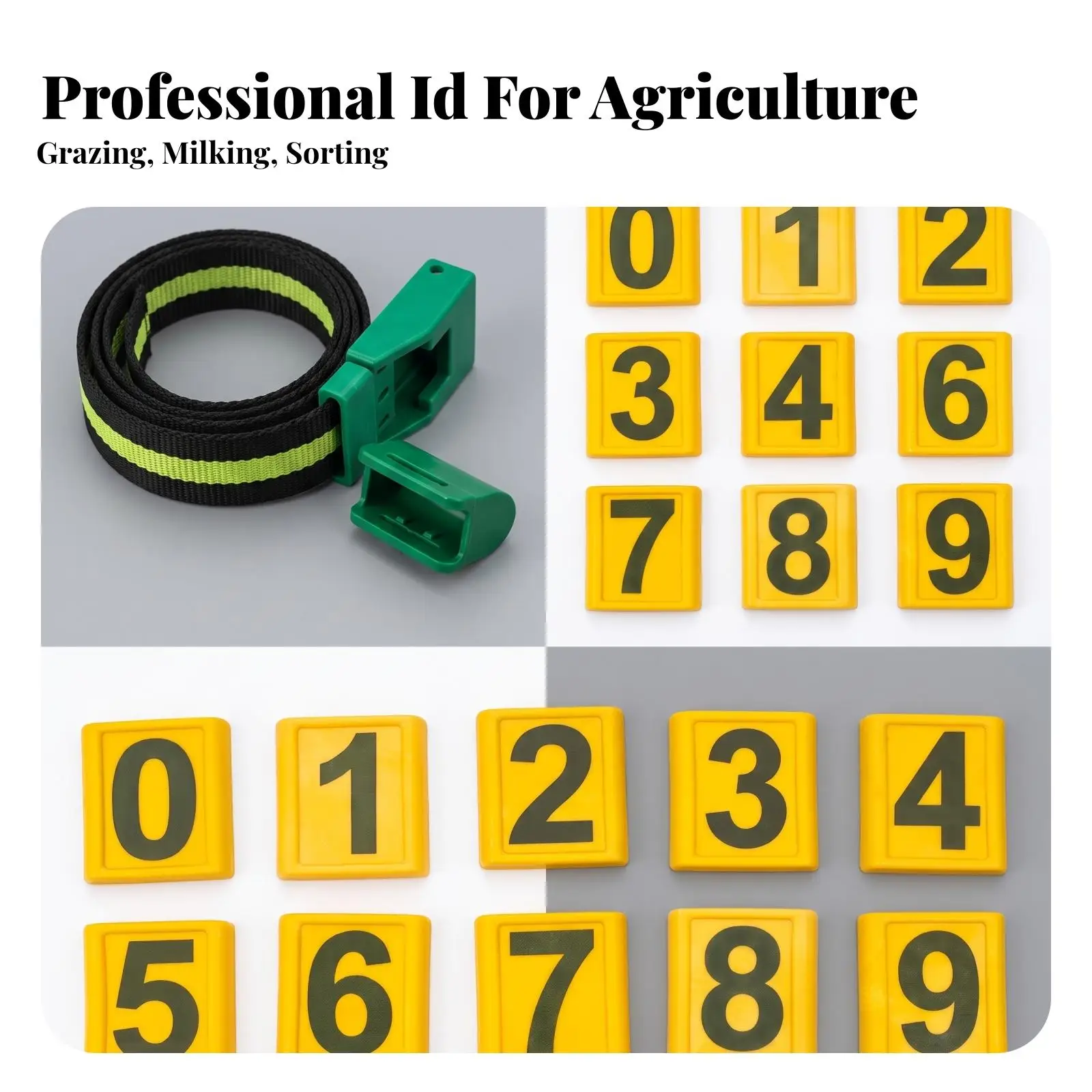 Heavy Duty Cattle Neck Tag with Adjustable Strap for Farm Use Including Numbered Identification Plates