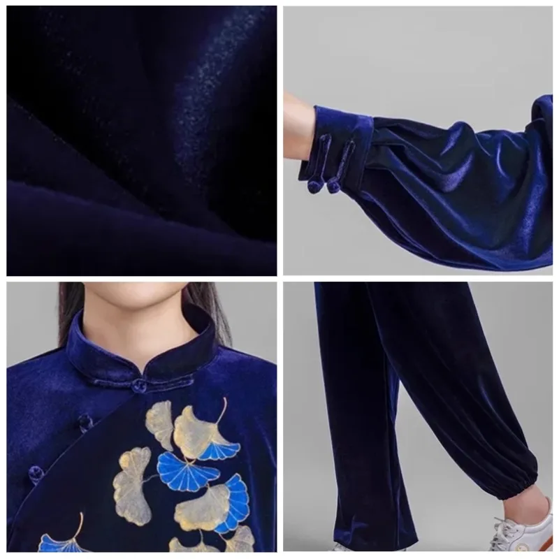 Kun Master Thicken Velvet Taichi Uniform Elegant Winter Martial Arts Suit Embroidery Kung Fu Clothes Taiji for Women