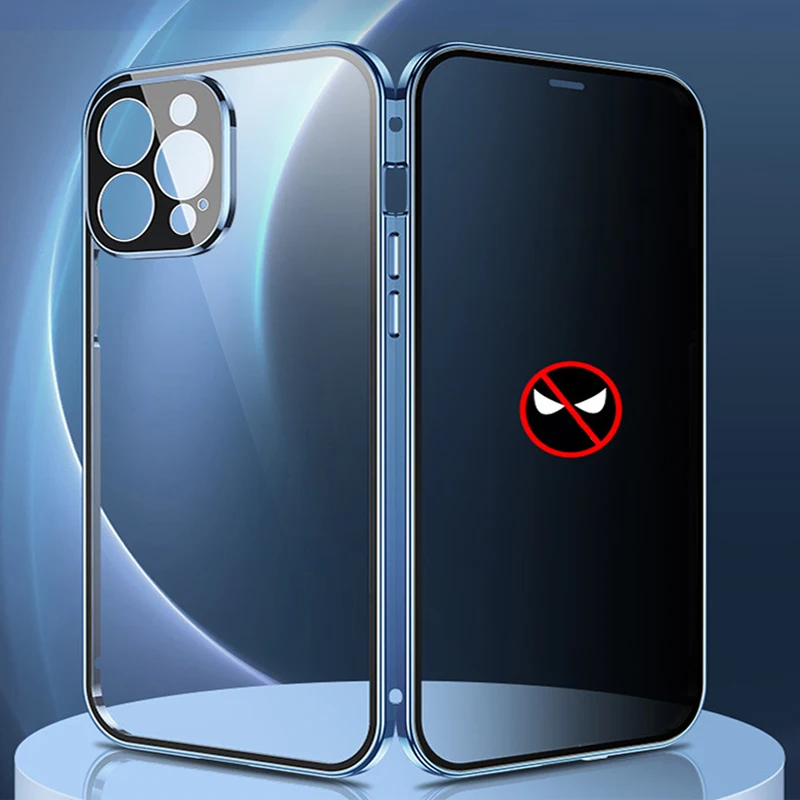 

Metal Magnetic Phone Case Tempered Glass for Huawei Mate 30 40 50 60 70 Pro Lens Protection Anti Peeping Spy Privacy Cover Cases