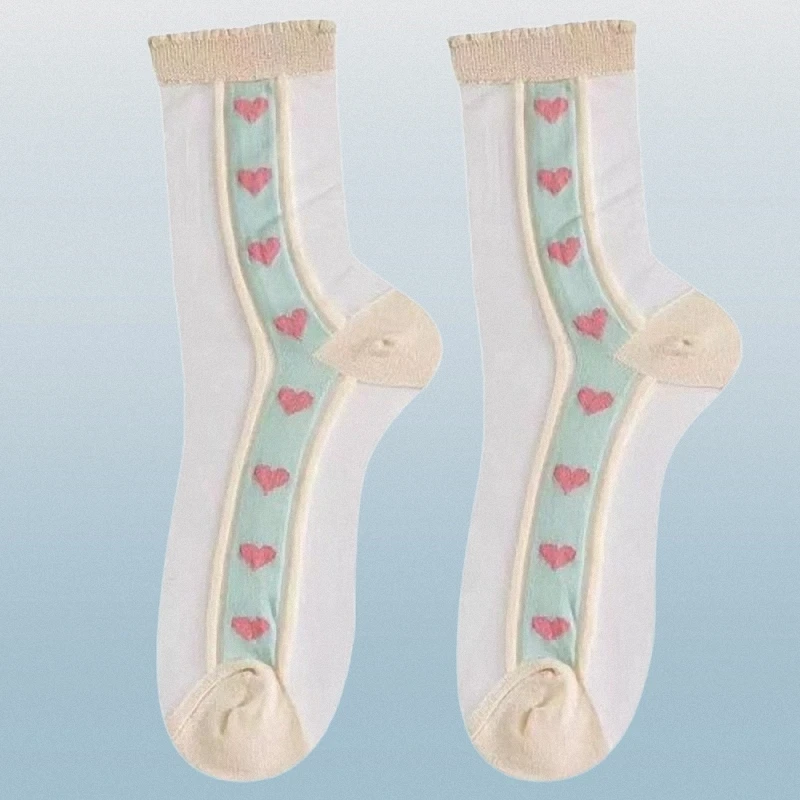 Chaussettes Minces et Mignonnes, Polyvalentes, Respirantes, Bleu Clair, Décontractées, Verre Transparent, Tube Inj Mid, 5/10 Paires