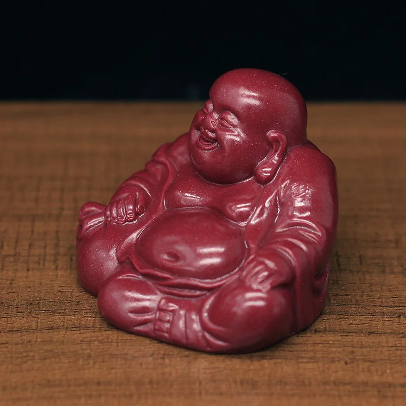 Natural raw ore cinnabar, peace Maitreya Buddha, purple sand, big belly Buddha statue, smiling Buddha ornament