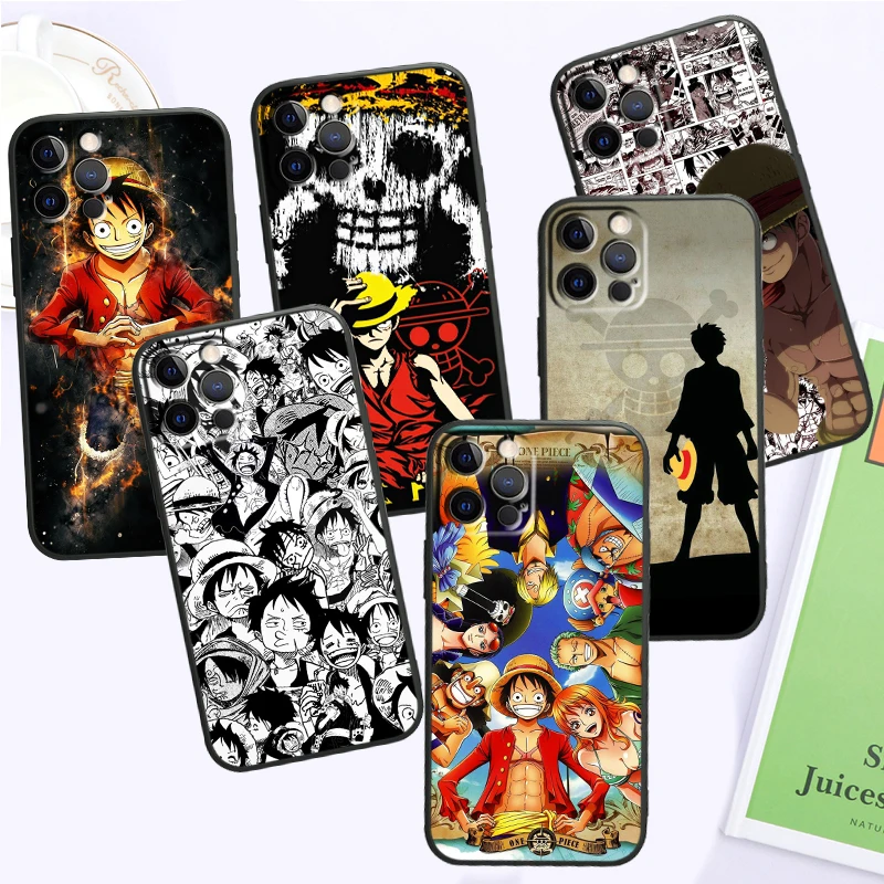 One Piece Animation Cartoon For iPhone 15 14 13 12 11 XS XR X 8 7 SE Pro Max Plus Mini Black Funda Phone Case