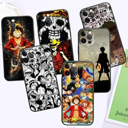 One Piece Animation Cartoon For iPhone 15 14 13 12 11 XS XR X 8 7 SE Pro Max Plus Mini Black Funda Phone Case