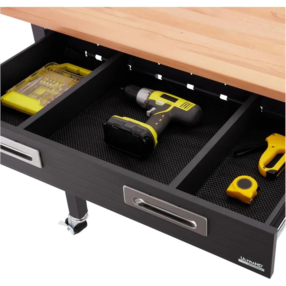UltraGraphite Wood Top Workbench on Wheels with Sliding Organizer Der Table, 48", Graphite
