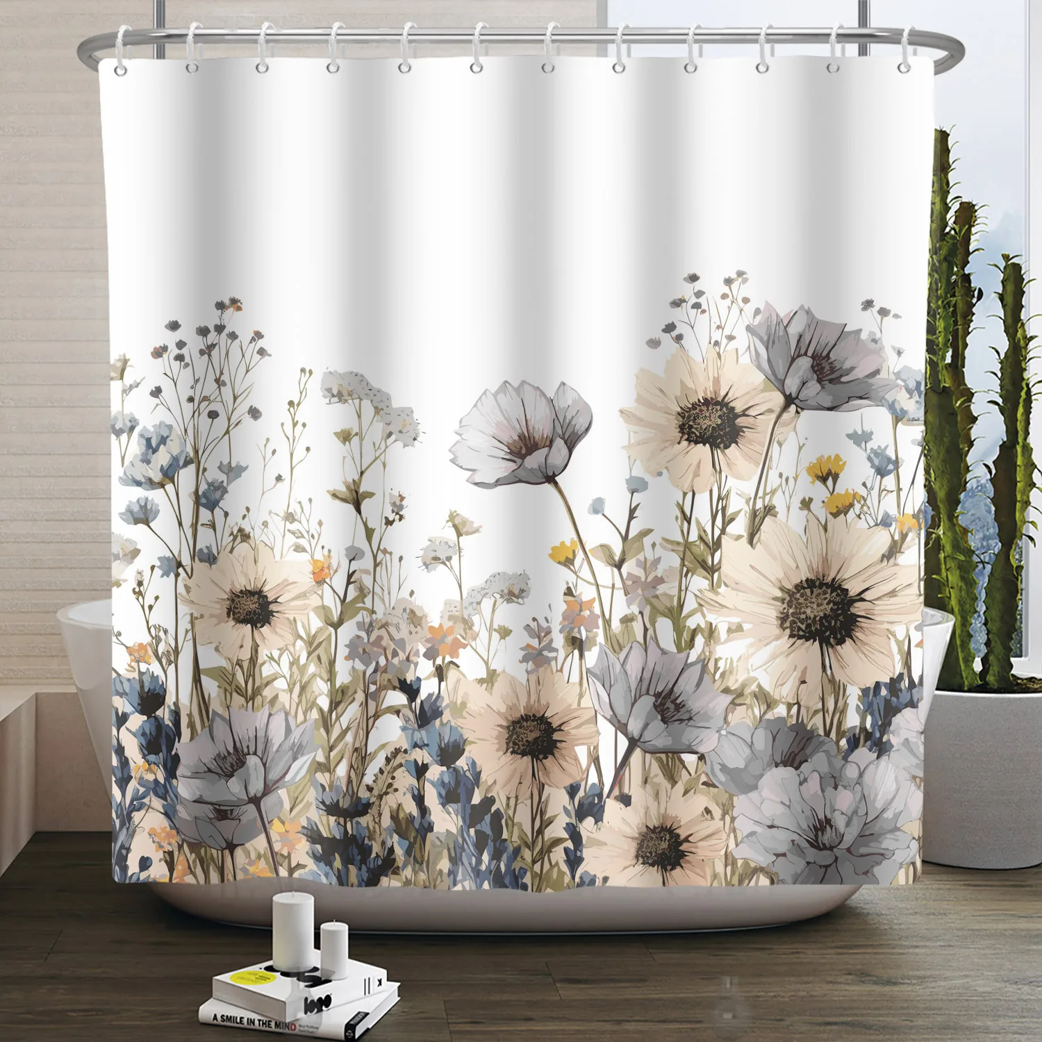 Shower Curtain Colorful Bathroom Curtains Floral Printed Waterproof Washable Modern Curtain with Hooks Home White Shower Curtain