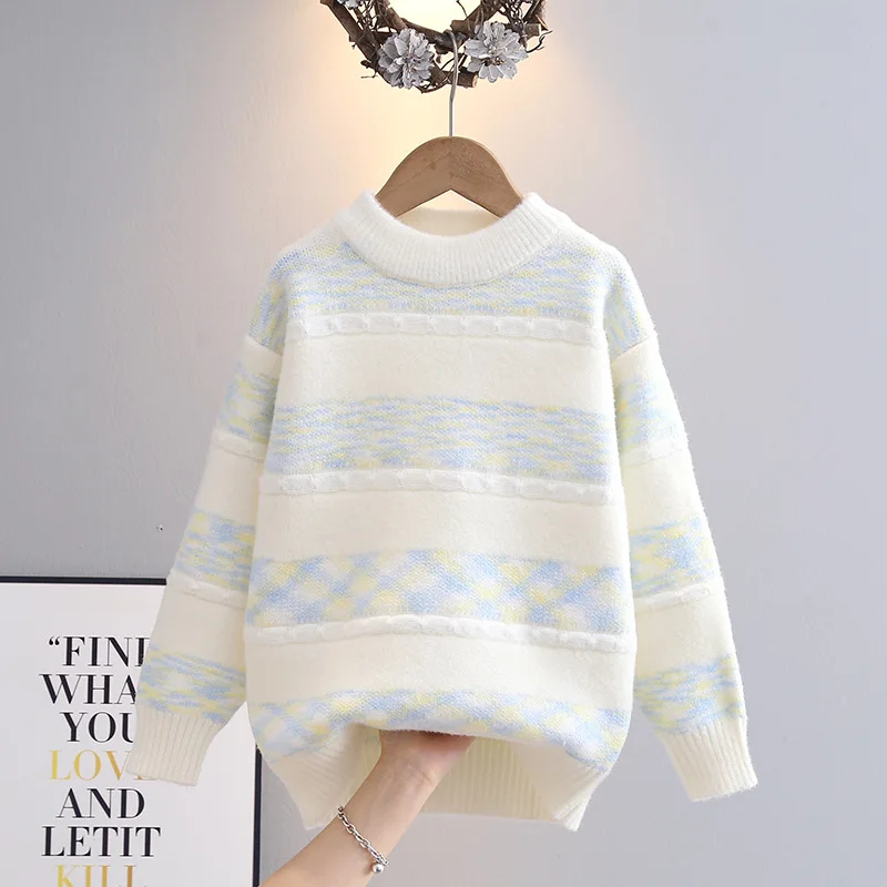 سترة عصرية للفتيات قميص أنيق بطبقة أساسية لخريف وشتاء 2025 نمط جديد النسخة الكورية متعدد الألوان للأطفال برقبة دائرية