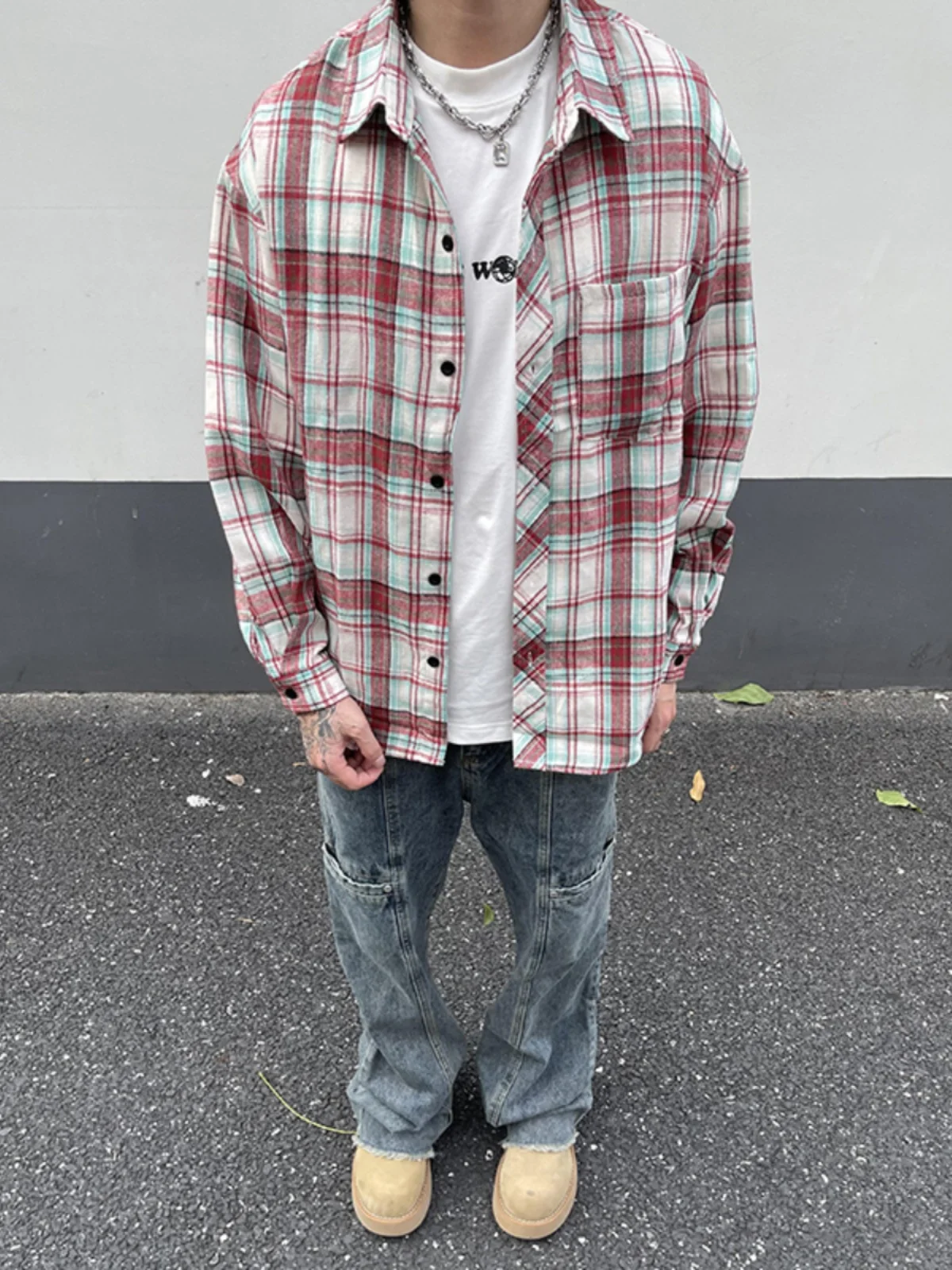 

Pink Plaid Long Sve irt for Men Cleanfit Autumn Thin Outerwear Casual Sli Loose Fit Breathable Moisture ng