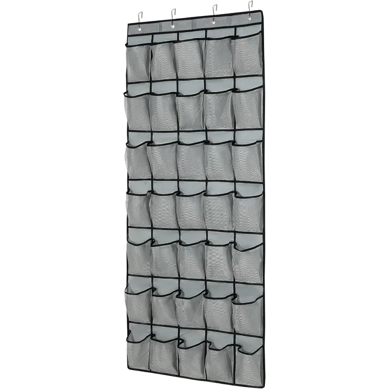 

35-Pocket Over The Door Shoe Organizer - Mesh Pockets Shoe Holder Rack With 4 Metal Hooks