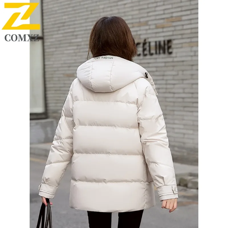 COMXZ jacket for men winter Korean fashion lightweight long padded coat men's clothing solid color hooded warm down cotton coats