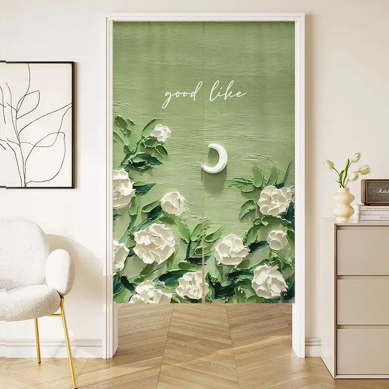 VIKAMA Fresh Country Floral Half-Door Curtain, Vintage Oil Painting Rose Fabric Room Divider Curtain, Home Decor