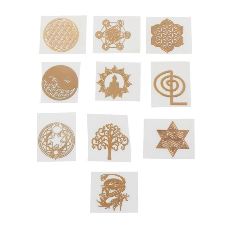 10pcs Geometric Pattern Metal Energy Copper Stickers Flower Life Tree Pyramid For Epoxy Resin Material Jewelry Making