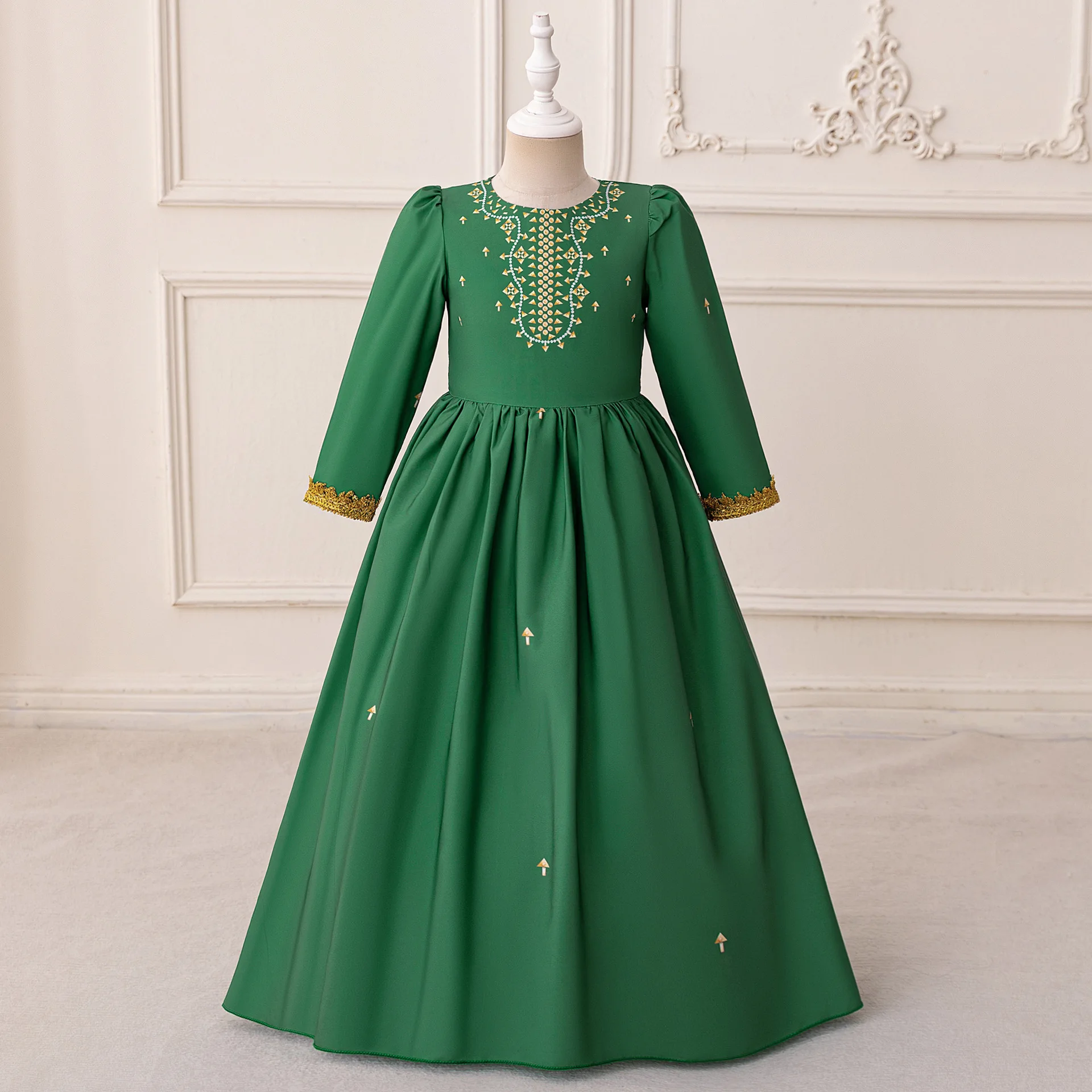 Arab Tradition Eid Party Child Costumes Muslim Ramadan Party Dress for Girls Casual Prayers Flower Kid Dresses Birthday Robe