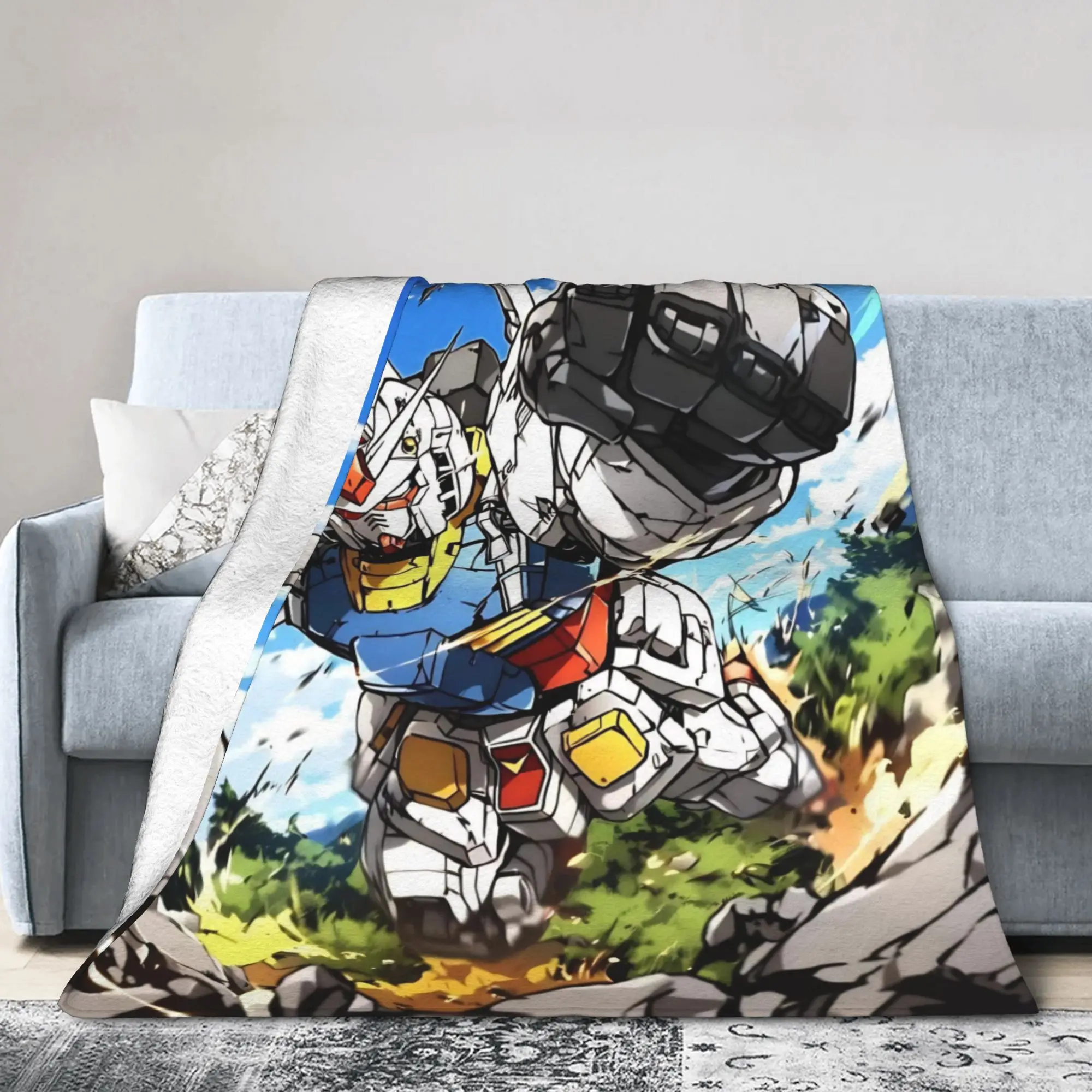 Gundams Blankets Anime  Flannel Throw Blankets Summer Air Conditioning Portable Soft Warm Bedspreads,