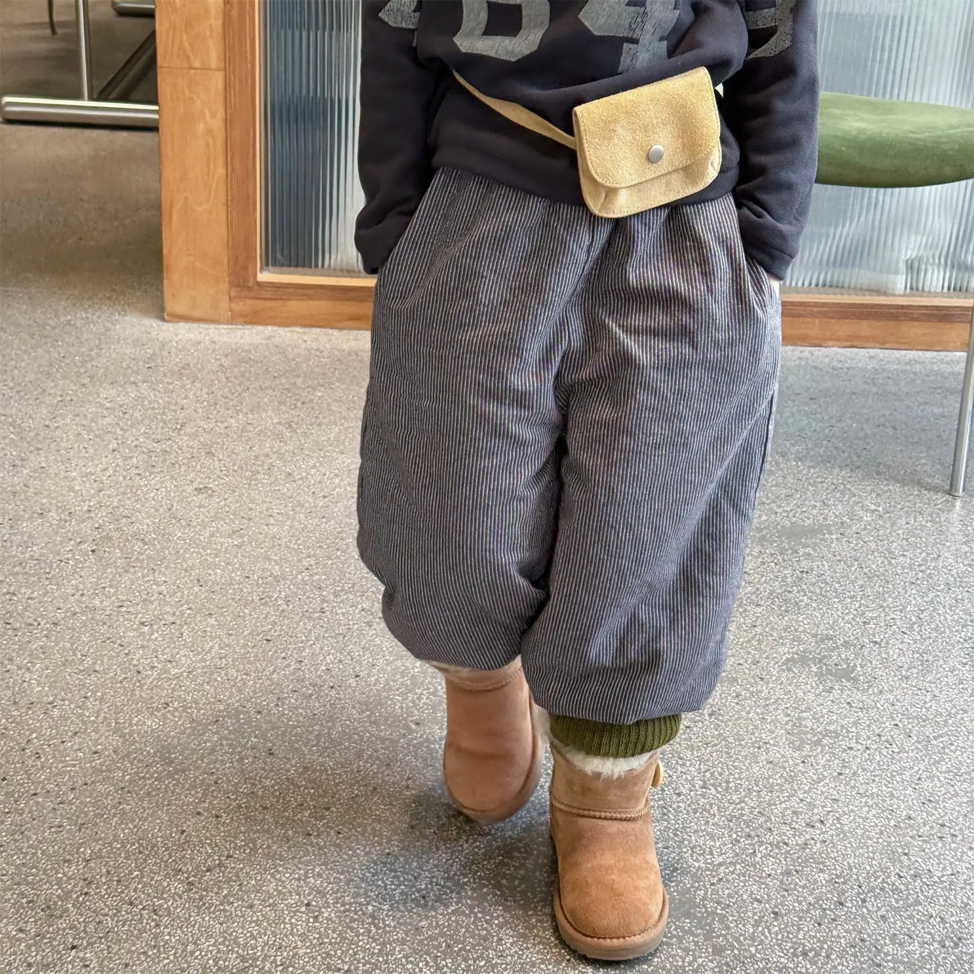 2025 شتاء جديد الأطفال الصوف السراويل الدافئة موضة بنين زائد المخملية سميكة سراويل تقليدية الفتيات مخطط سراويلي حريمي ملابس الطفل