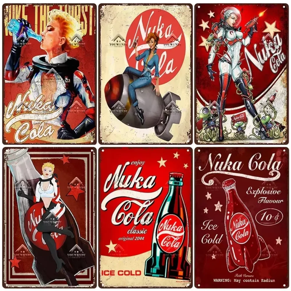Retro Nuka Cola Metal Sign Poster Ideal for Bar Pub Club Man Cave and Wall Decoration Perfect for Fallout Fans and Collectors
