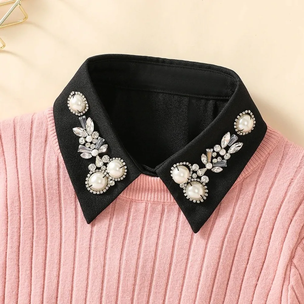 ياقة شيفون مزيفة مطرزة بالخرز ، ديكور متعدد الاستخدامات ، سترة بلوزة ، أطواق مزيفة ، أطواق قابلة للفصل ، جديدة