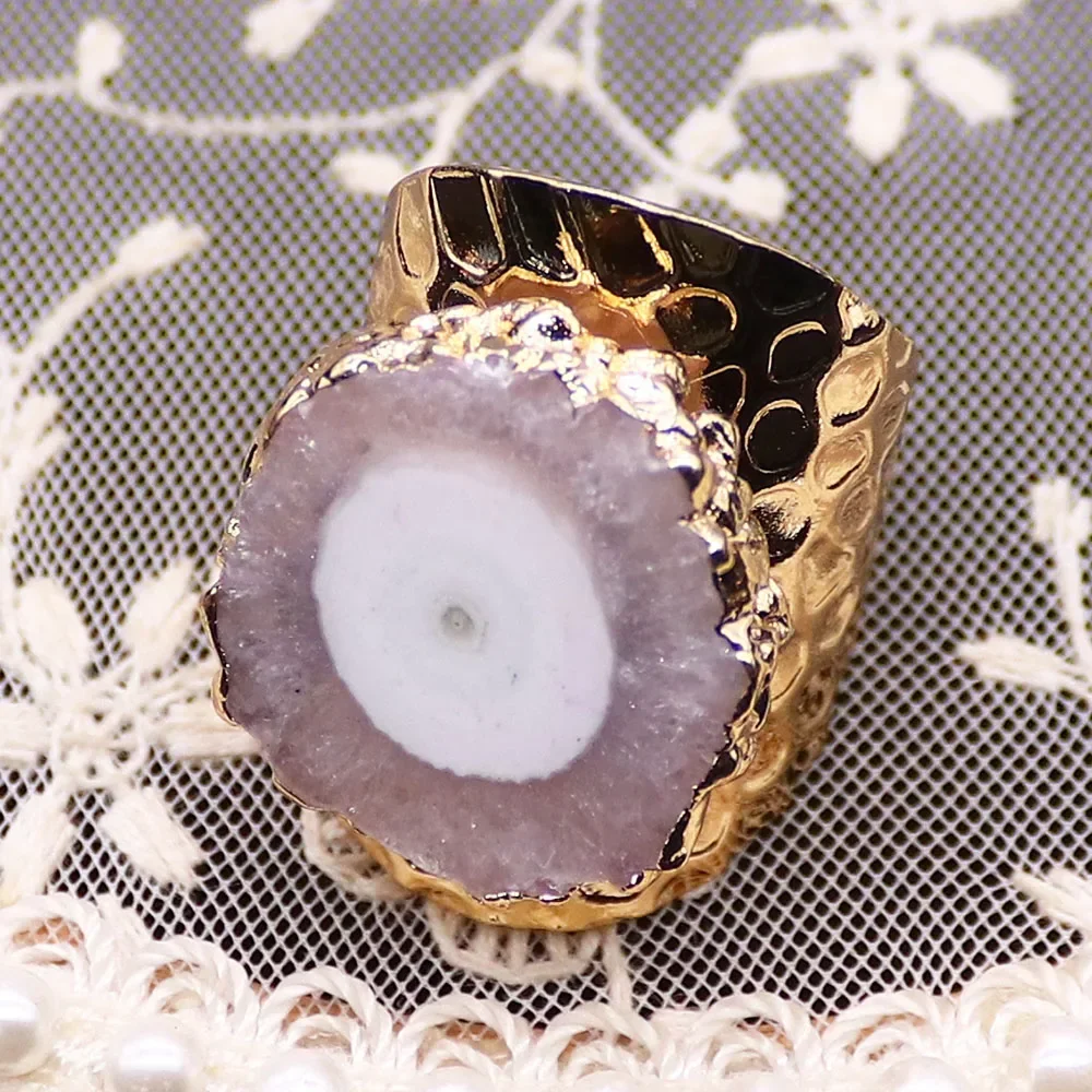 Exquisite Natural Stone Colored Agate Polished Tree Ring Shape Electroplated Ring Jewelry Gift Accessories Material 21x30mm