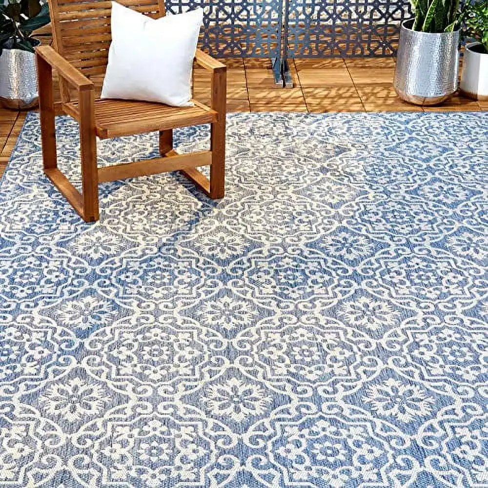 

New York Patio Country Danica Transitional Geometric Indoor/Outdoor Area Rug, Blue/Grey, 7'9X10'2
