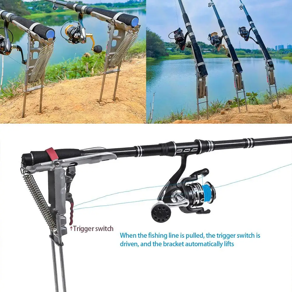 Automatic Fishing Rod Holder Adjustable Spring Tension Double Spring Folding Stainless Steel Upgrade Fishing Pole Stand