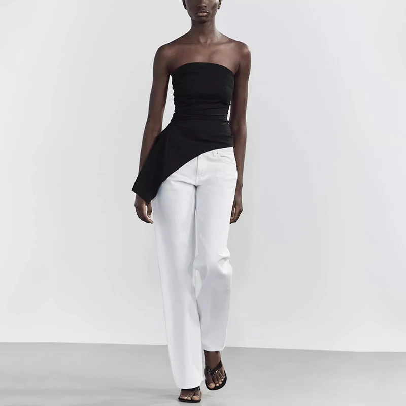 Frühling 2025, Damen Faion Wrap Brust Top, Street Sle, reine Farbe, hochwertige Textur, Eleganz, Z-Polyester-Material