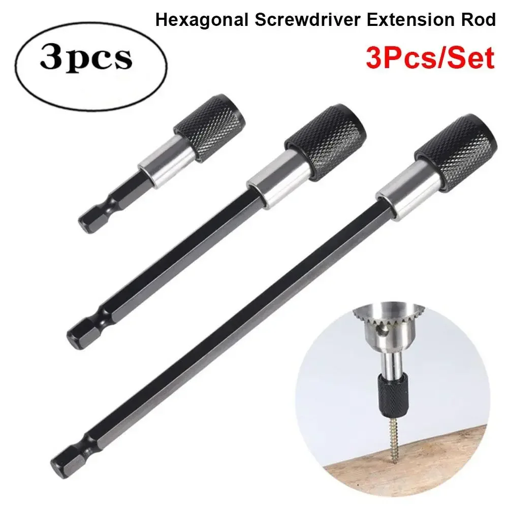 3Pcs/Set Self-locking Screw Bit Extension Rod Quick Transfer 60-150mm Hexagonal Screwdriver Extension Rod Long Handle