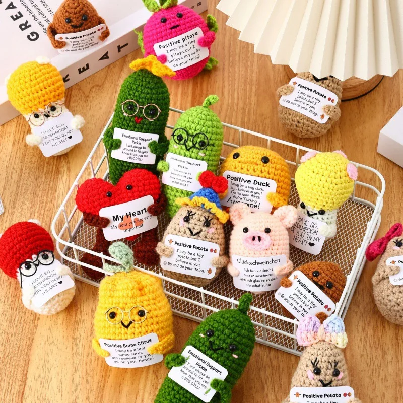 Cute Handwoven Plush Wool Knitting Doll Duck Ornaments Handmade Crochet Support Emotional Pickles Cucumber Home Room Decor