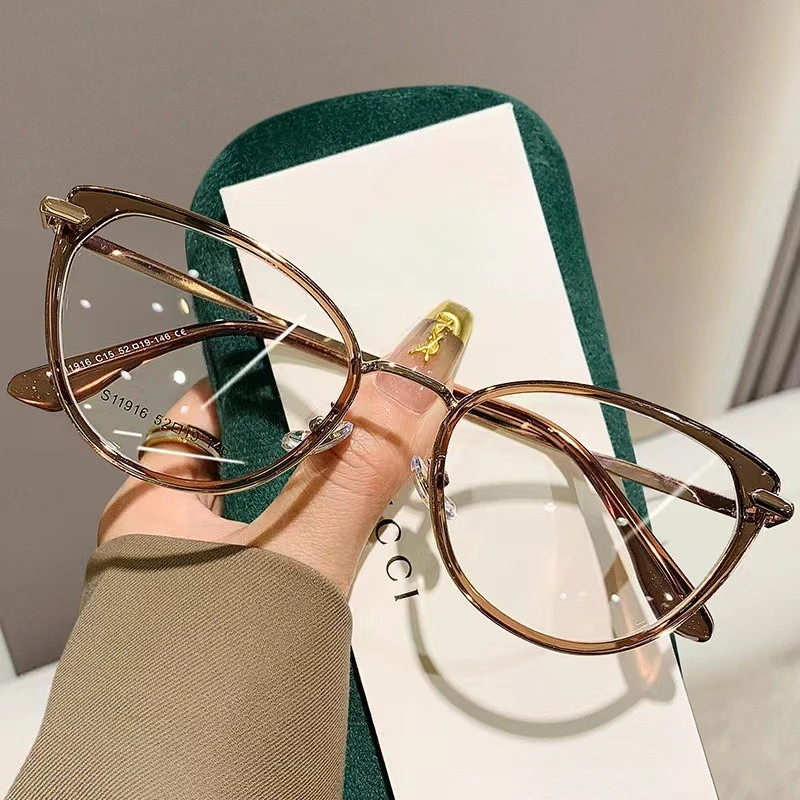 

Blue Light Blocking Glasses Computer Eyeglasses Retro Cat Eye Flat Glasses Women's Small Frame Eye Glasses Frame Flat Eyewear