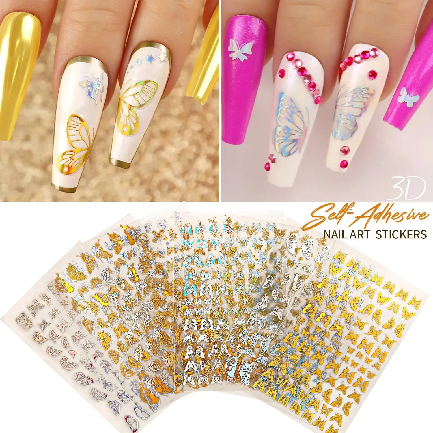 Butterfly Nail Art Dekorationsset: Aufkleber, Glitzer, Edelsteine, Folien und Werkzeuge – All-in-One-DIY-Nagelset