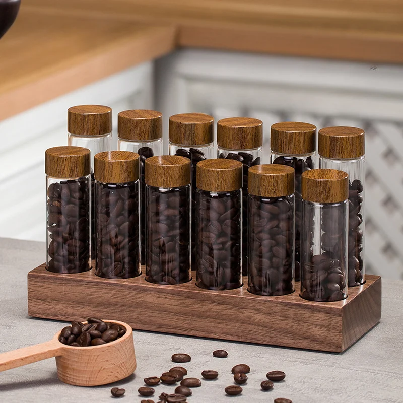 Coffee Beans Storage Container Display Rack Coffee Tea Tube Bottle Glass Espresso Coffee Storage Accessories Tool 22g