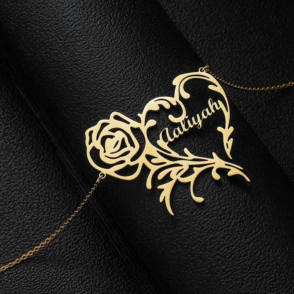 

Custom Name Necklaces for Women Stainless Steel Jewelry Personalized Letter Love HeartRose Pendant Choker Valentine's Day Gifts