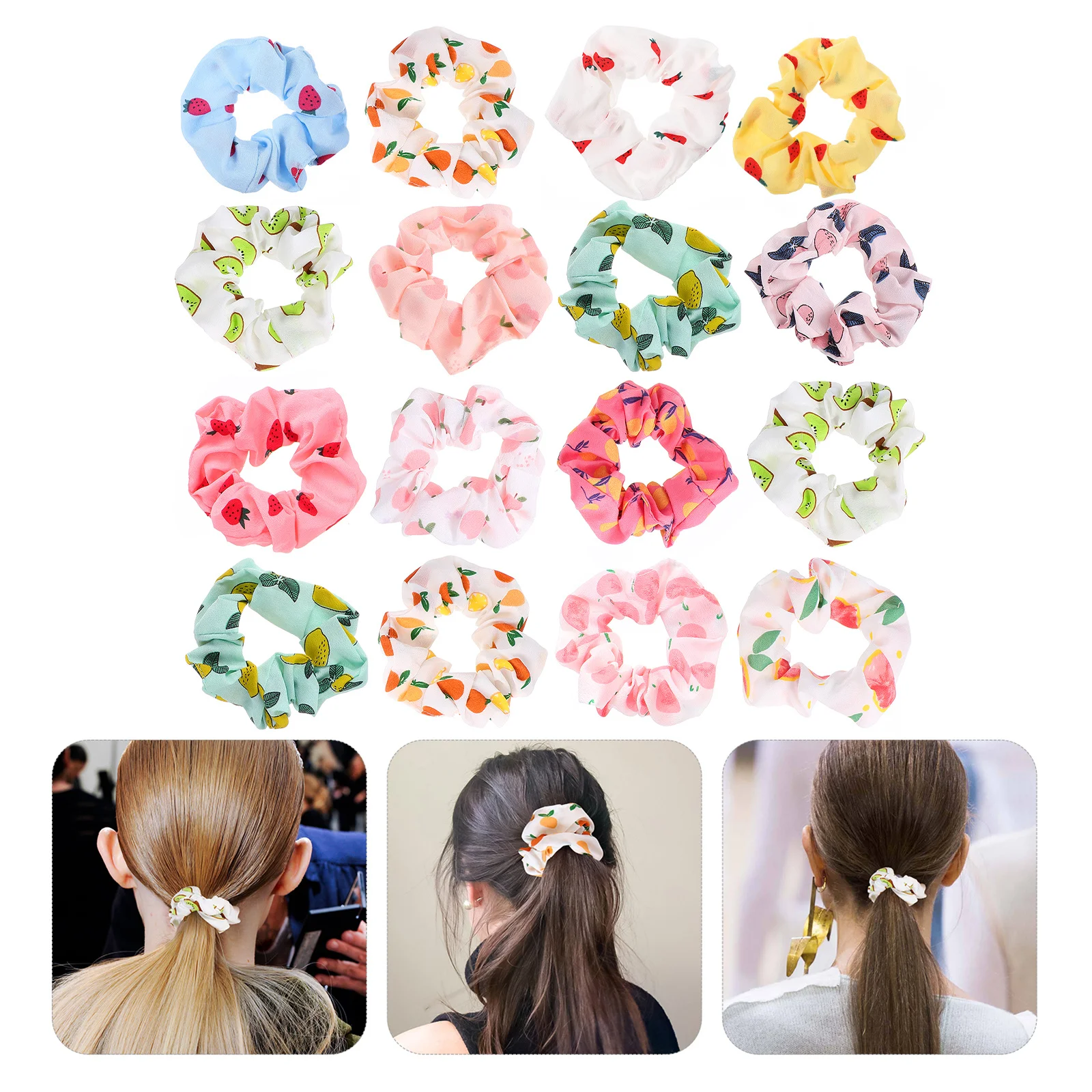 

16Pcs Fruit Hair Scrunchies Cute Elastic Hair Ties for Girls Puff Large Intestine Design Stylish Party Wedding Birthday