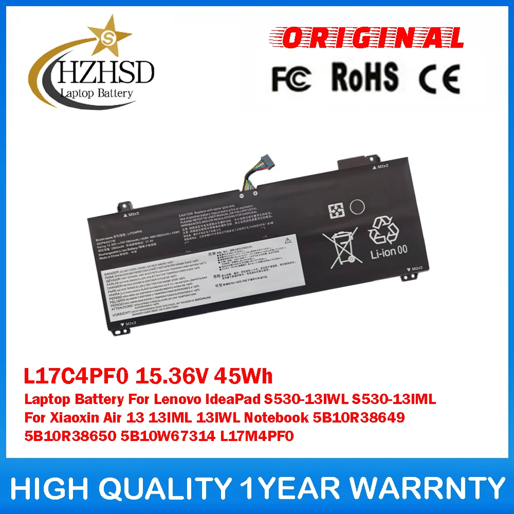 

L17C4PF0 15.36V 45Wh Laptop Battery For Lenovo IdeaPad S530-13IWL S530-13IML For Xiaoxin Air 13 13IML 13IWL Notebook 5B10R38649