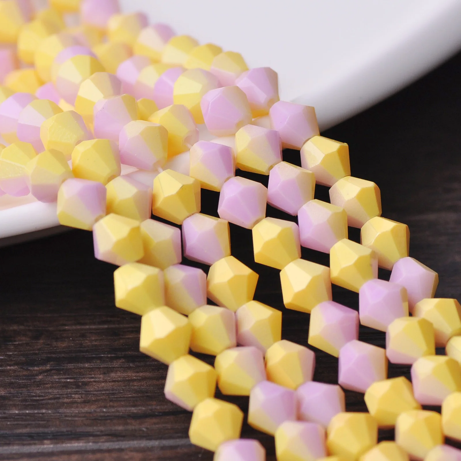 

Yellow Pink Coated Bicone Faceted 6mm 8mm Opaque Glass Loose Beads For Jewelry Making DIY