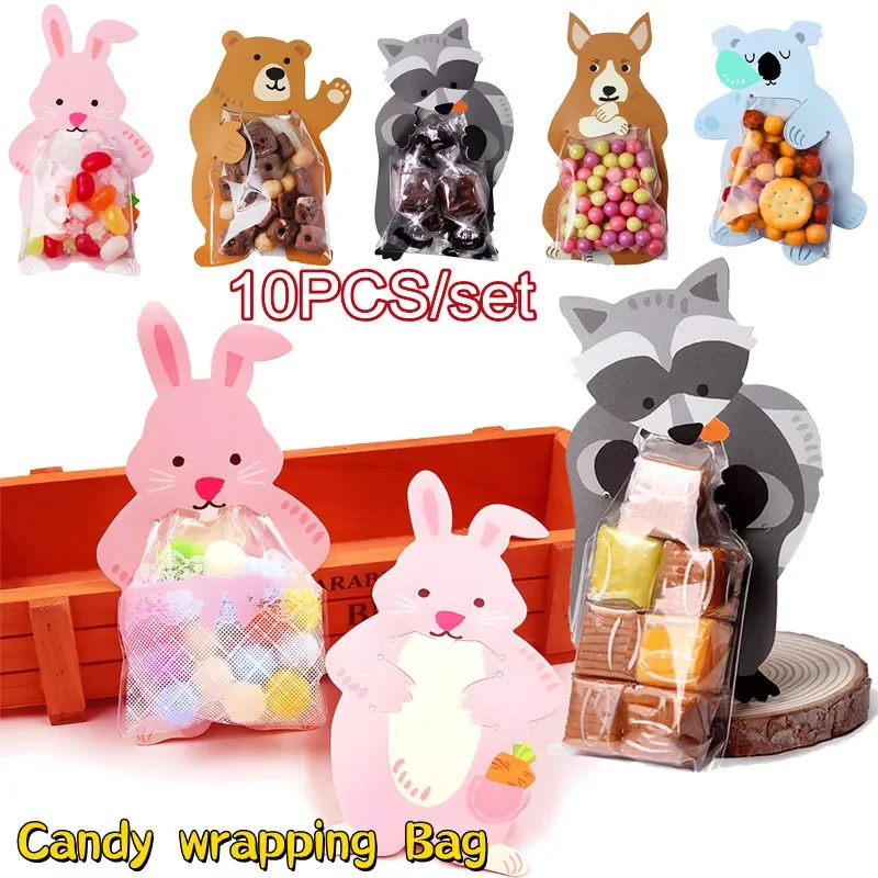 

10PCS/set Cookie Candy Package Gift Bags Animal Cute Card Plastic Bag Shower Birthday Party Cookie Bags Packaging Bag Treat Bags