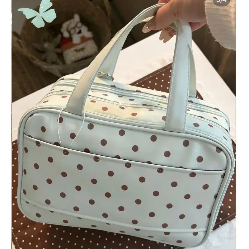 Gepunktete Handtasche für Make-up Multifunktionale Dreischichtige PU-Kosmetiktasche mit Großer Kapazität Wasserdichte Reisetasche – Detail 1