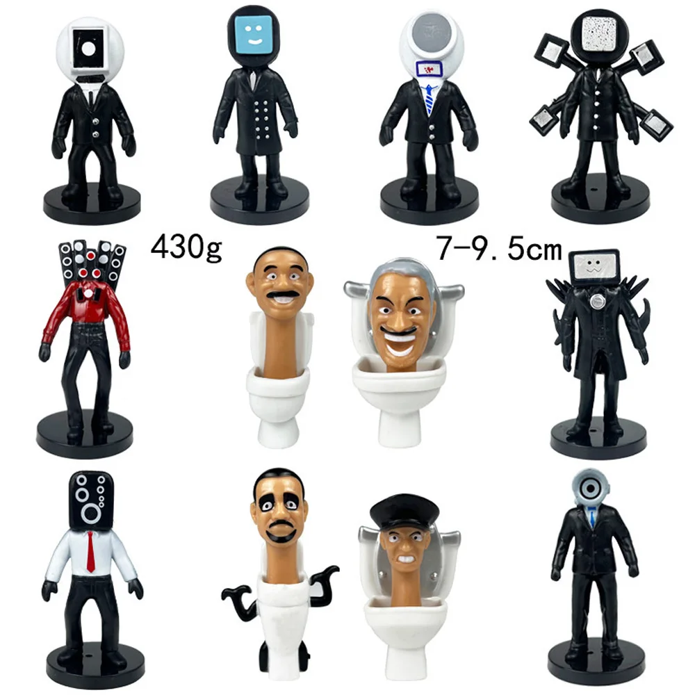 P 12PCS/Set Creative Skibidi Toilet VS Titan TV Camera Loud Speaker Man Golden 3 Heads Statue Funny Video Figure Model Toys Gift