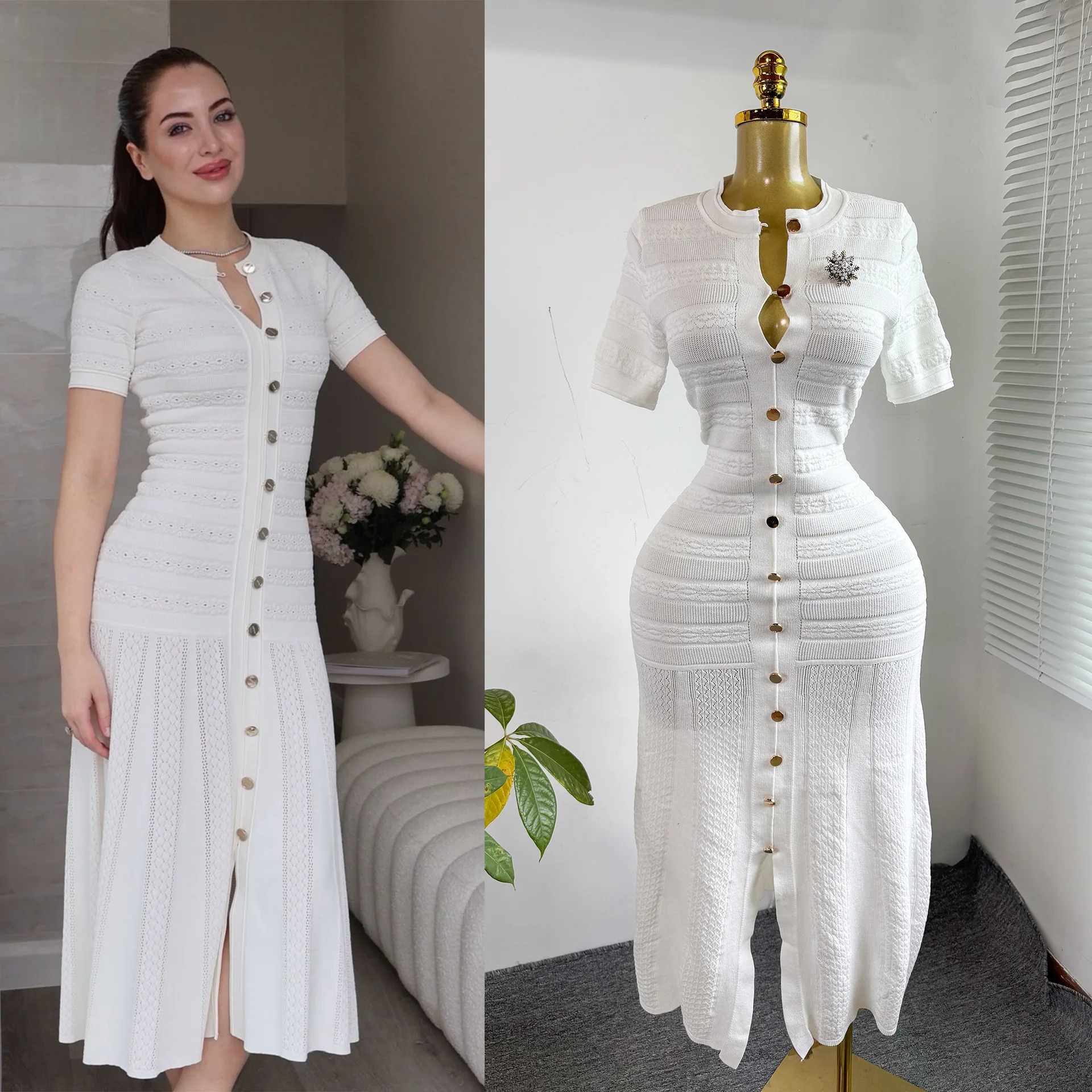 Langes Kleid Damenkleider Vestidos Y2k Streetwear Rundhals Kurzarm Hüftwickel Sexy Elegant Figurbetont Party Nacht Arbeit 2026