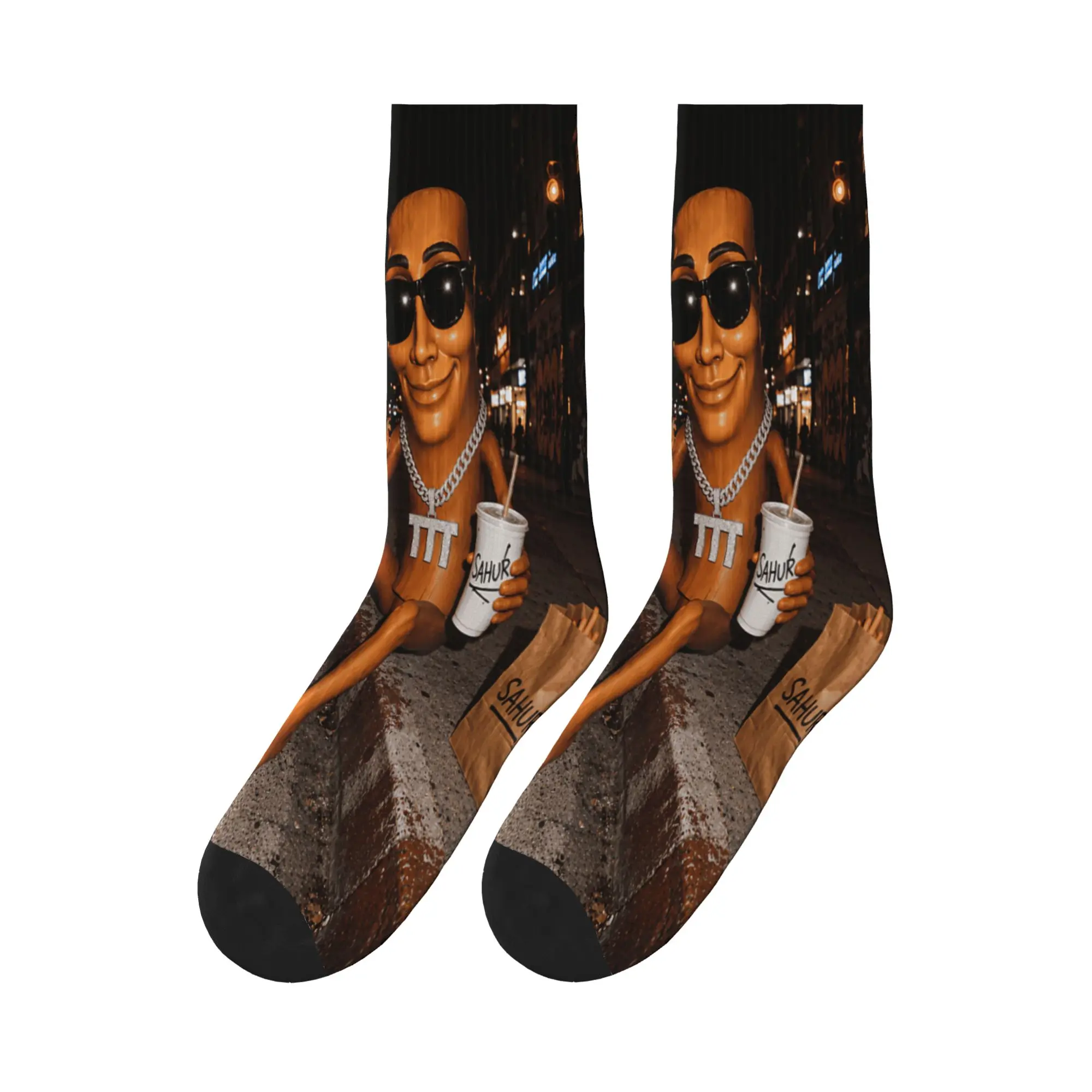 Street Food Night Vibes Funny Tung Sahur Soda Burger Fries Stockings Casual Socks Men's Socks Spring Cycling Graphic Socks