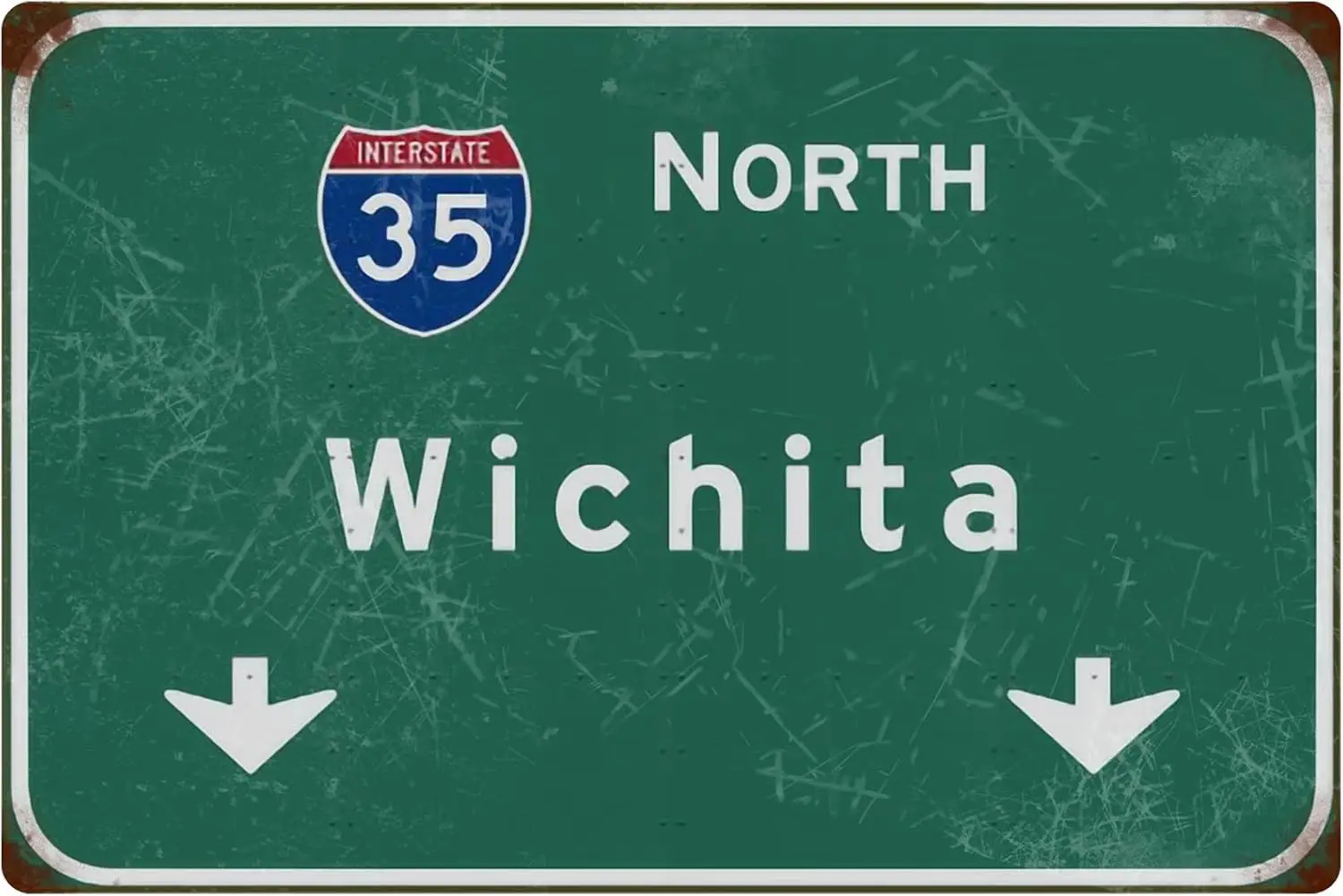 Tin Sign Vintage North Wichita Interstate 35 Highway Sign Metal Painting Bar Club Restaurant Cafe Wall Decoration 18x12 Inches