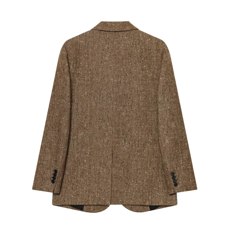 ETJ 2025 collection hiver femme Maillard couleur deux boutons mélange motif chevrons veste de costume décontractée